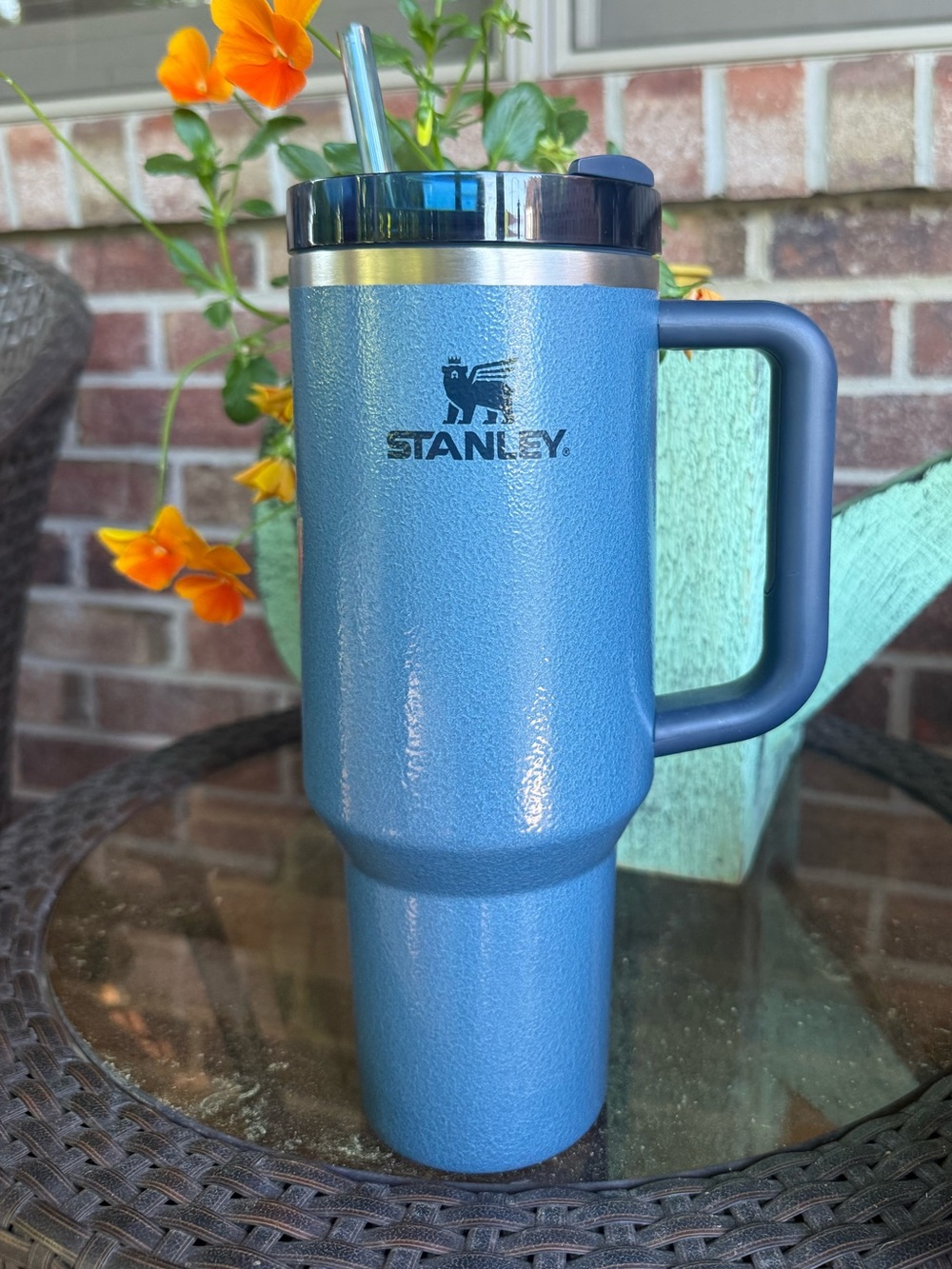 Stanley Blue Travel Tumbler 40 ounce with Handle and Straw